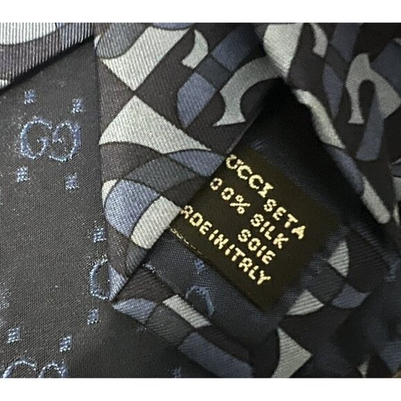 Gucci Silk Tie Blue Geometric Print Made In Italy - Picture 7 of 7